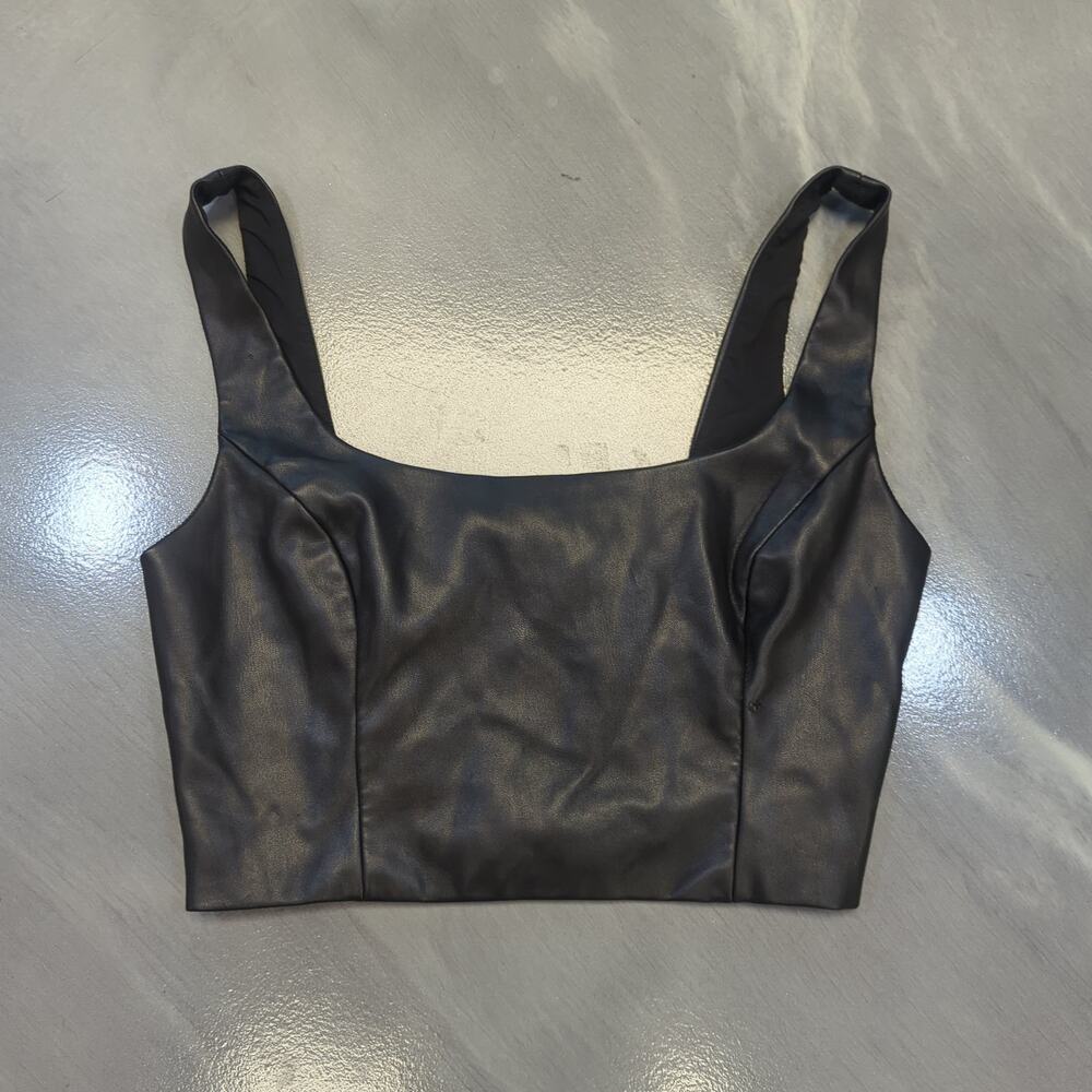 Peter Som Faux Leather Square Neck Crop Top Modern Grunge EdgyMinimalist  Bodice